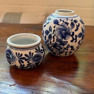 Blue and White Floral Ceramic Vases
